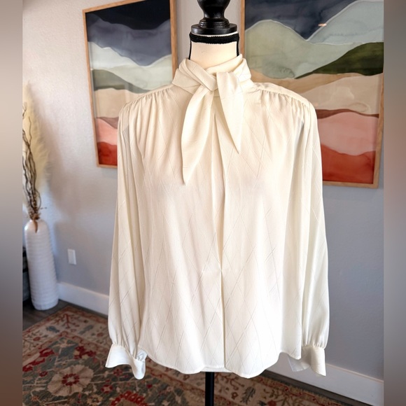 Claiborne Tops - Vintage Liz Claiborne Cream Blouse with Neck Tie